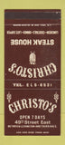 Matchbook Cover - Christo's Steak House New York City WEAR 30 Stk SAMPLE