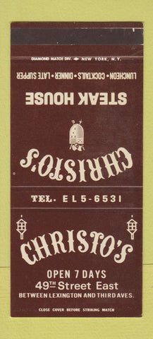 Matchbook Cover - Christo's Steak House New York City WEAR 30 Stk SAMPLE