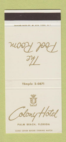 Matchbook Cover - Colony Hotel Palm Beach FL Pool Room 30 Stk SAMPLE
