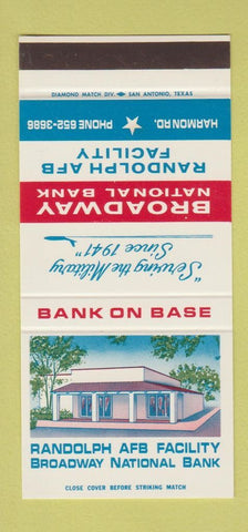 Matchbook Cover - Brandolph Air Force Base Broadway National Bank 30 Stk SAMPLE