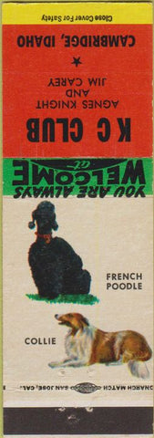 Matchbook Cover - KC Club Cambridge ID Collie French Poodle