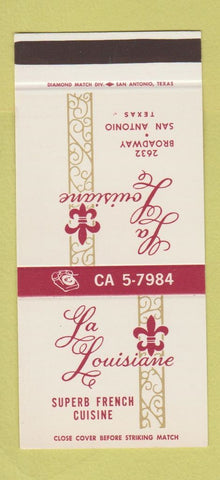 Matchbook Cover - La Louisiane French Restaurant San Antonio TX 30 Stk SAMPLE