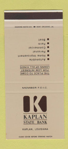Matchbook Cover - Kaplan State Bank LA  30 Stk SAMPLE