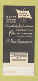 Matchbook Cover - Park Plaza Motor Hotel Restaurant Fort Worth TX 30 Stk SAMPLE
