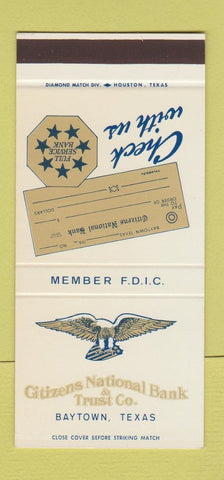 Matchbook Cover - Citizens National Bank Baytown TX 30 Stk SAMPLE