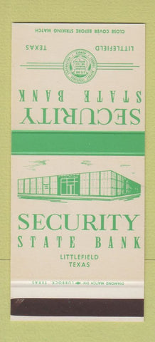 Matchbook Cover - Security State Bank Littlefield TX 30 Stk SAMPLE