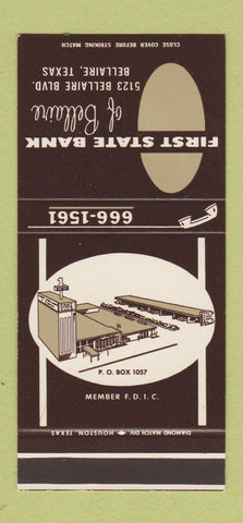 Matchbook Cover - 1st State Bank Bellaire TX 30 Stk SAMPLE