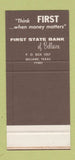 Matchbook Cover - 1st State Bank Bellaire TX 30 Stk SAMPLE