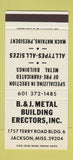 Matchbook Cover - B&J Metal Building Electric Jackson MS 30 Stk SAMPLE