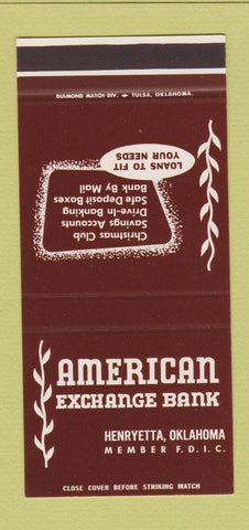 Matchbook Cover - American Exchange Bank Henryetta OK 30 Stk SAMPLE