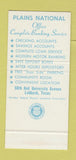 Matchbook Cover - Plains National Bank Lubbock TX 30 Stk SAMPLE