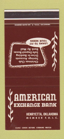 Matchbook Cover - American Exchange Bank Henryetta OK 30 Stk SAMPLE