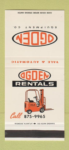 Matchbook Cover - Ogden Rentals Yale Fork Lift Atlanta GA  30 Stk SAMPLE