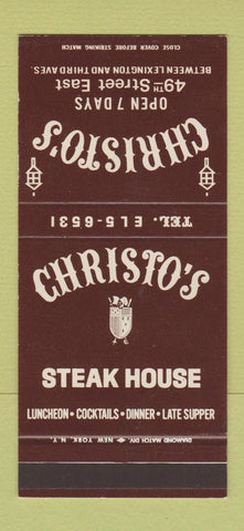 Matchbook Cover - Christo's Steak House New York City 30 Stk SAMPLE