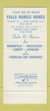 Matchbook Cover Falls Homes Trailers Fergus Falls MN West Fargo ND 30 Stk SAMPLE