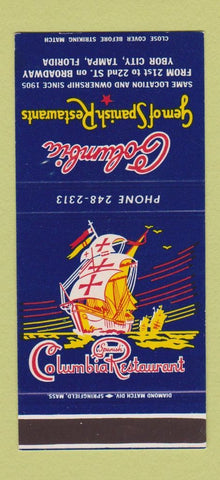 Matchbook Cover - Columbia Spanish Restaurant Ybor City Tampa FL 30 Stk SAMPLE
