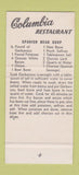 Matchbook Cover - Columbia Spanish Restaurant Ybor City Tampa FL 30 Stk SAMPLE