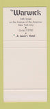 Matchbook Cover - Loew's Warwick Hotel New York City 30 Stk SAMPLE