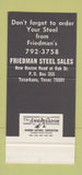Matchbook Cover - Friedman Steel Sales Texarkana TX  30 Stk SAMPLE