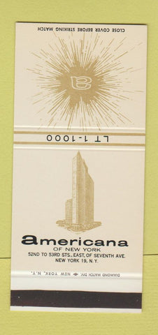 Matchbook Cover - Americana Hotel New York City 30 Stk SAMPLE