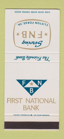 Matchbook Cover - First National Bank Clifton Forge VA 30 Stk SAMPLE
