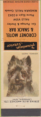 Matchbook Cover - Coronet Motel Niagara Falls Cairn Terrier