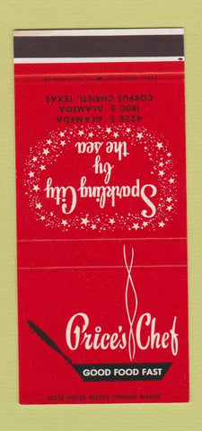 Matchbook Cover - Price's Chef Restaurant Corpus Christi TX 30 Stk SAMPLE