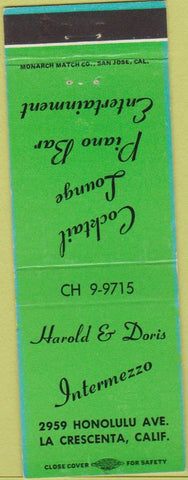 Matchbook Cover - Intermezzo La Crescenta CA