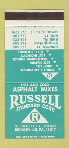 Matchbook Cover - Russell Asphalt Mixes Bridgeville PA Irwin WEAR 30 Stk SAMPLE