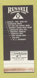 Matchbook Cover - Russell Asphalt Mixes Bridgeville PA Irwin WEAR 30 Stk SAMPLE