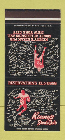 Matchbook Cover - Kenny's Steak Pub New York City Football  30 Stk SAMPLE
