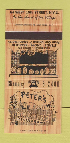 Matchbook Cover - Peter's Backyard Restaurant New York City 30 Stk SAMPLE