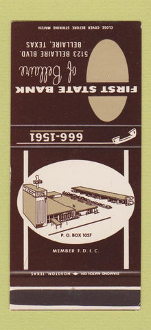 Matchbook Cover - 1st State Bank of Bellaire TX 30 Stk SAMPLE