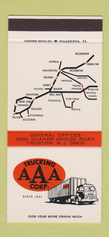 Matchbook Cover - AAA Trucking Corp Renton NJ 30 Stk SAMPLE