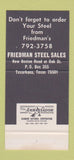 Matchbook Cover - Friedman Steel Texarkana TX pipe 30 Stk SAMPLE