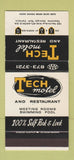 Matchbook Cover - Tech Motel Restaurant Atlanta GA WORN 30 Stk SAMPLE