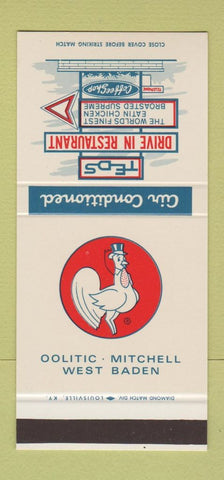 Matchbook Cover - Teds Drive In Oolitic Mitchell West Baden IN  30 Stk SAMPLE