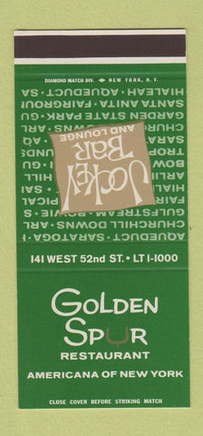 Matchbook Cover - Jockey Bar Golden Spur New York City  30 Stk SAMPLE