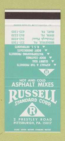 Matchbook Cover - Russell Asphalt Bridgeville PA Irwin Mars  30 Stk SAMPLE