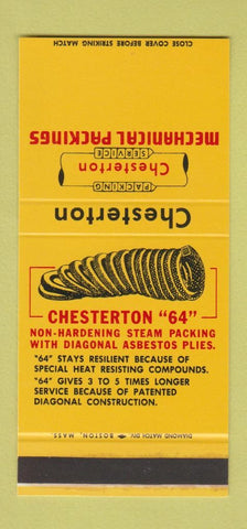 Matchbook Cover - Chesterton Packings Teflon Everett MA WEAR 30 Stk SAMPLE