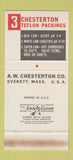 Matchbook Cover - Chesterton Packings Teflon Everett MA WEAR 30 Stk SAMPLE
