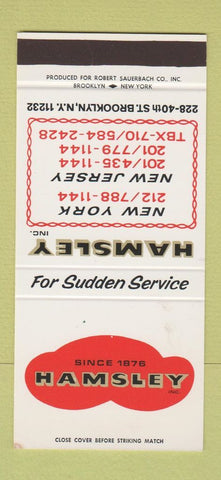 Matchbook Cover - Hamsley Brooklyn NY steel supply 30 Stk SAMPLE