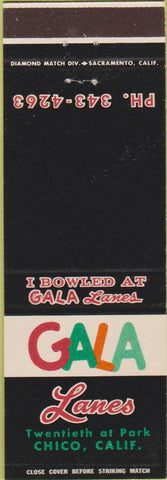 Matchbook Cover - Gala Lanes bowling Chicago CA