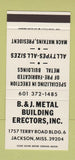 Matchbook Cover - B&J Metal Buildings Jackson MS 30 Stk SAMPLE