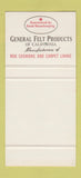 Matchbook Cover - General Felt Products of California rug pads 30 Stk SAMPLE
