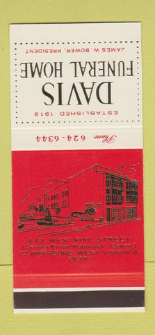 Matchbook Cover - Davis Funeral Home Clarksburg WV 30 Stk SAMPLE
