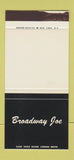 Matchbook Cover - Broadway Joe New York City WORN 30 Stk SAMPLE