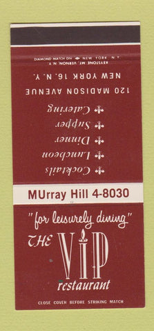 Matchbook Cover - The VIP Restaurant New York City 30 Stk SAMPLE