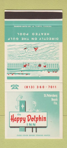 Matchbook Cover - Happy Dolphin Inn St Petersburg Beach FL 30 Stk SAMPLE