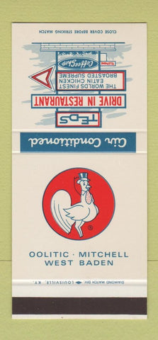 Matchbook Cover - Teds Drive In Oolitic Mitchell West Baden IN  30 Stk SAMPLE